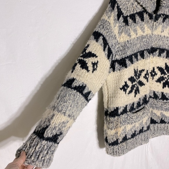 Vintage Handmade Hand Knit Zip Front Shawl Collar Cardigan Cowichan Sweater S - Picture 7 of 13